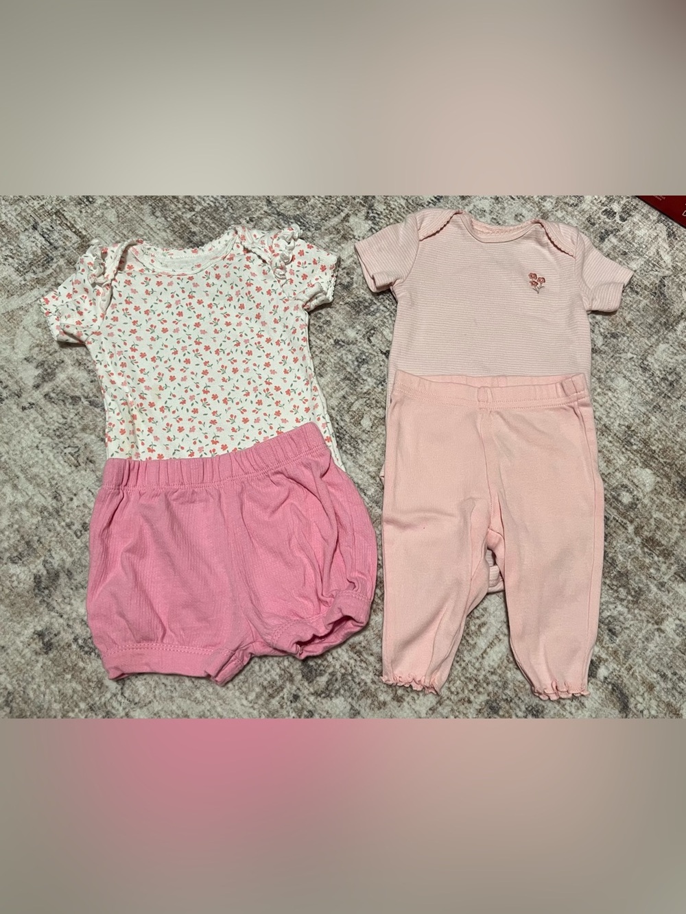 Girls Pink Floral & Solid Pink Matching Baby Set - 2 Piece